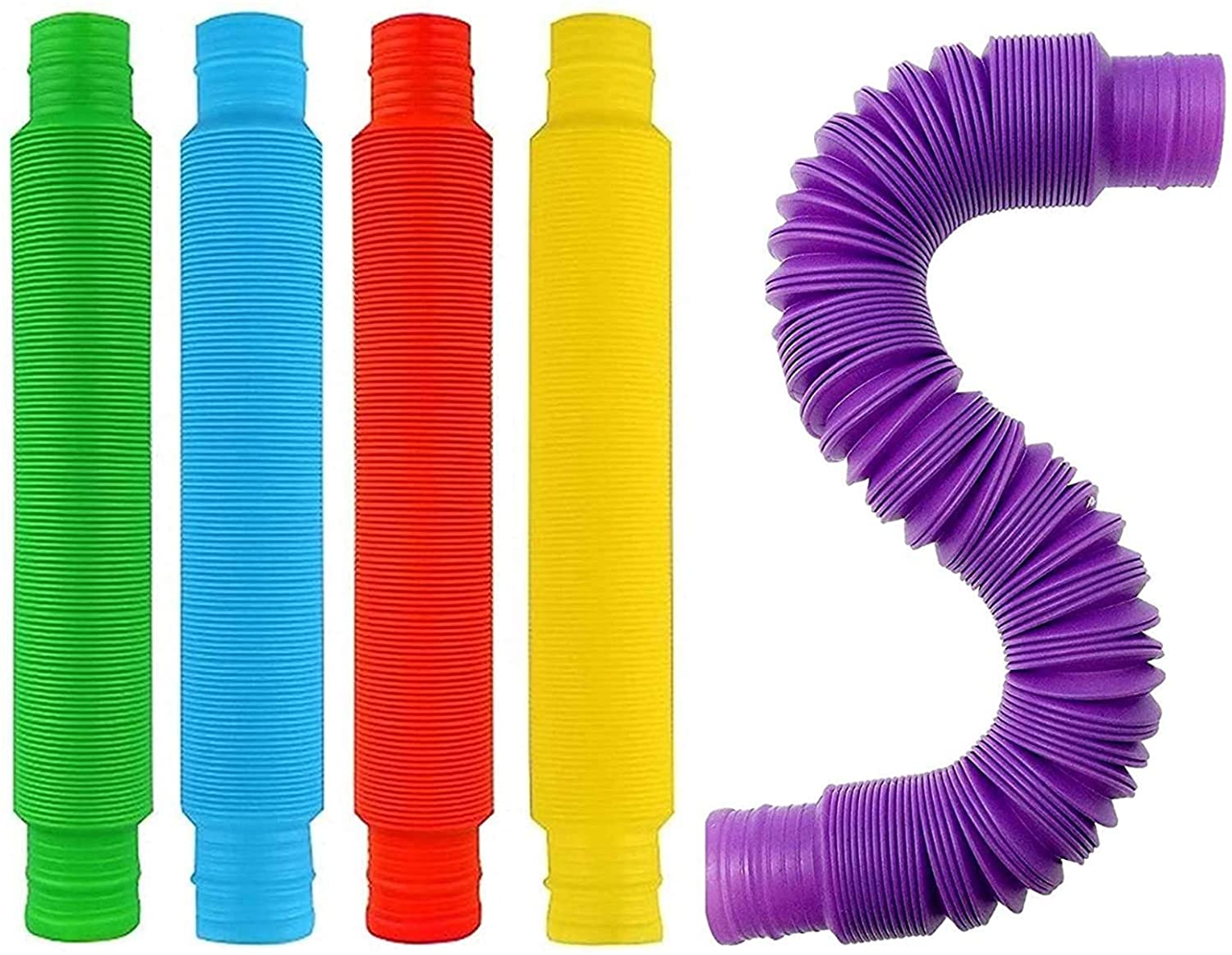 Learning Toys Pop Tubes Sensory Toys 5 Stretches Up to 18 by Playkidz Fine Motor Skills Toddler Toys Thin Fidget Sensory Toys for Kids and Adults 4 Pack 